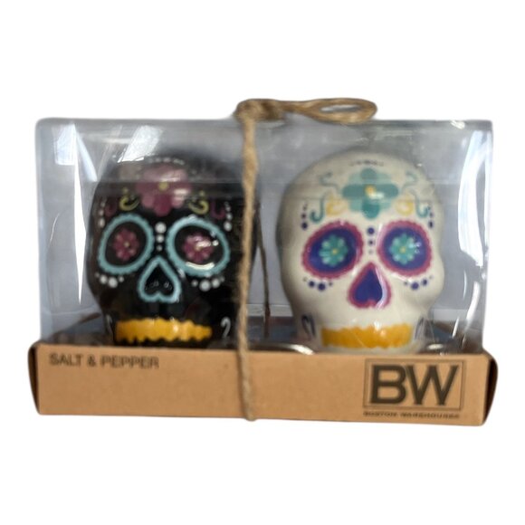 Boston Warehouse Day of the Dead Sugar Skull Salt & Pepper Shaker Set – Ceramic - Picture 1 of 5